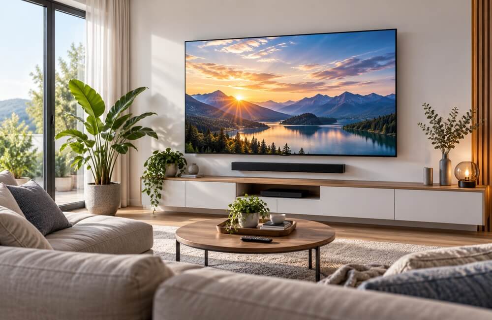 Wohnzimmer mit vernetzten Unterhaltungsgeräten